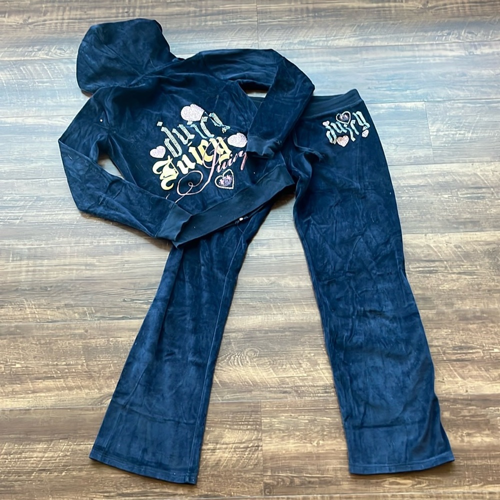 Vintage Juicy Couture Sweatsuit Tracksuit size small Navy Blue